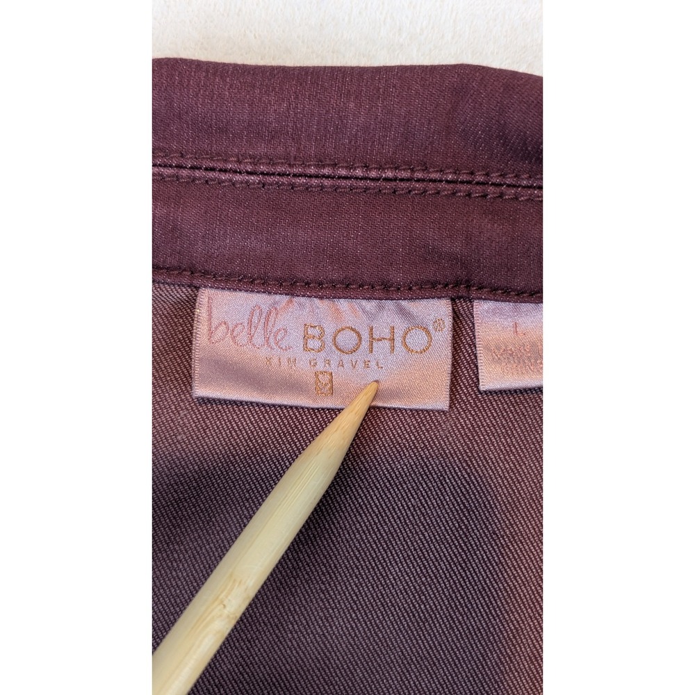 Belle By Kim‎ Gravel Women Burgundy Denim Jacket, Collared, Long Sleeves, Casual - Picture 5 of 11